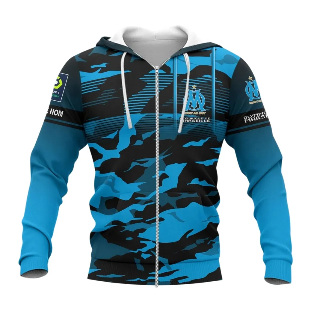 Olympique de Marseille Zipper Hoodie, All Over Print Hoodie KH271025112