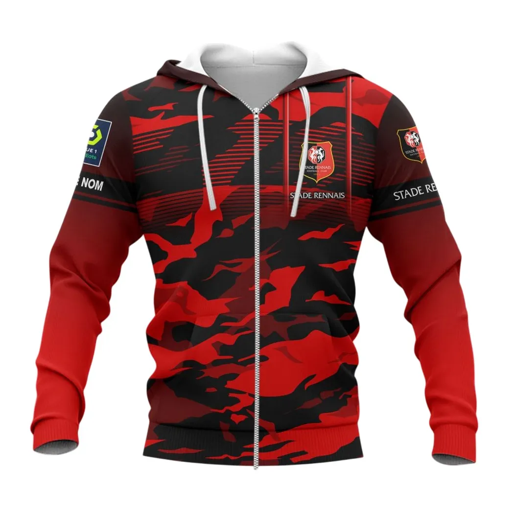 Stade Rennais F.C Zipper Hoodie, All Over Print Hoodie KH271025136