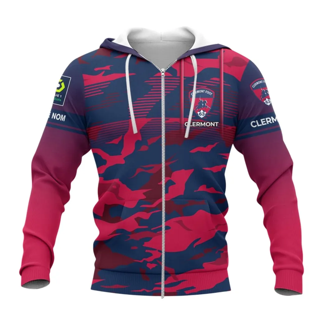 Clermont Foot Auvergne 63 Zipper Hoodie, All Over Print Hoodie KH271025143