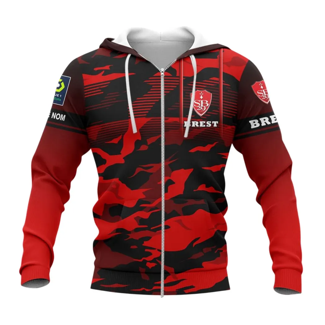 Stade Brestois 29 Zipper Hoodie, All Over Print Hoodie KH271025146