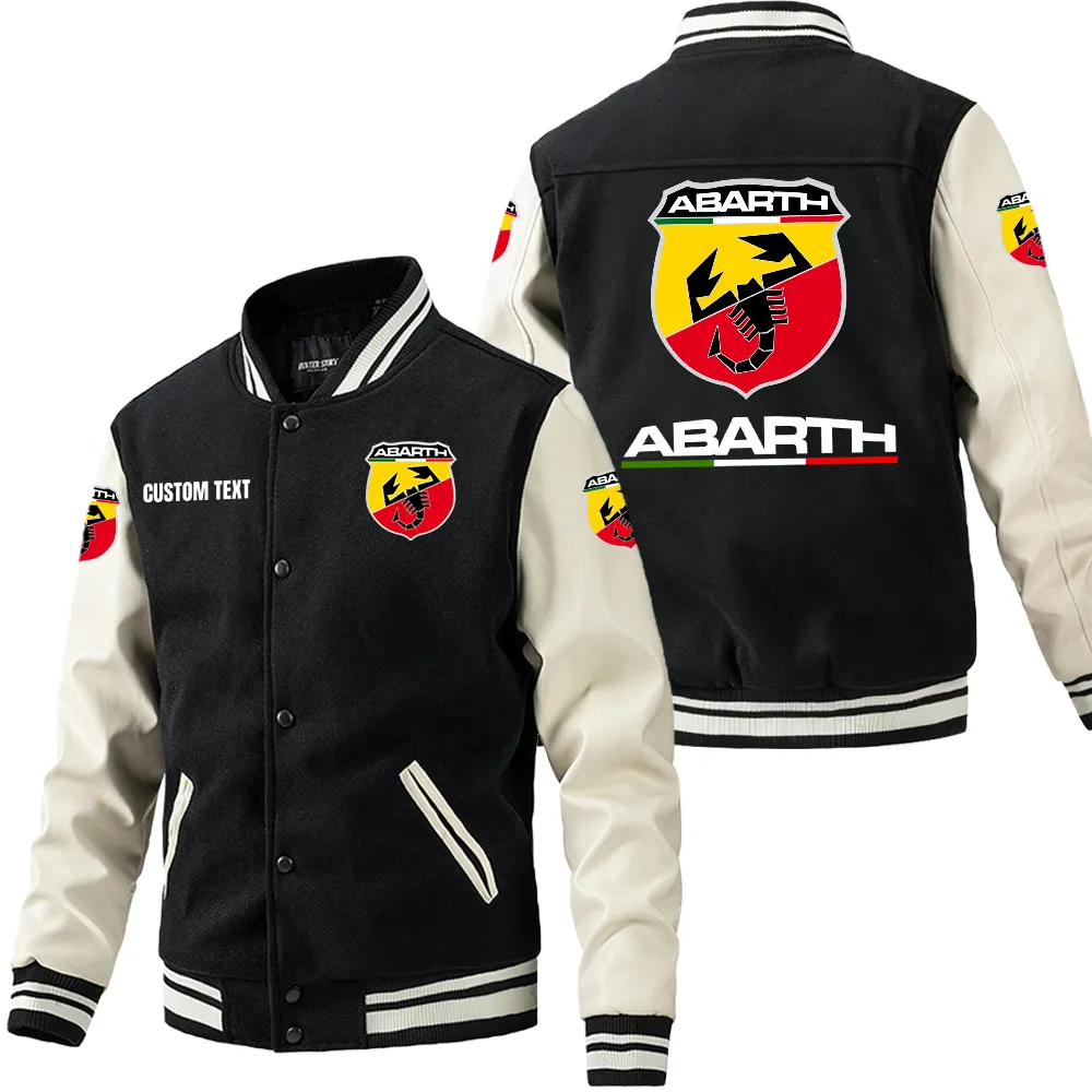European Performance Car Leather Baseball Jacket, Varsity Spirit Rider Style CAR180 - Black White