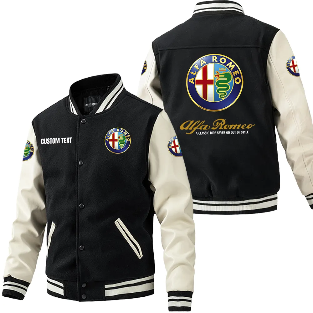 Racing Heritage Leather Baseball Jacket, Durable Rider Leather Jacket CAR180 - Black White