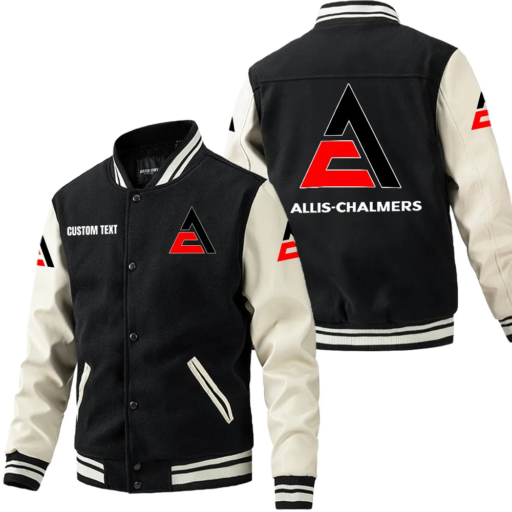 Classic Tractor Leather Baseball Jacket, Rugged Gearhead Leather Style CAR180 - Black White