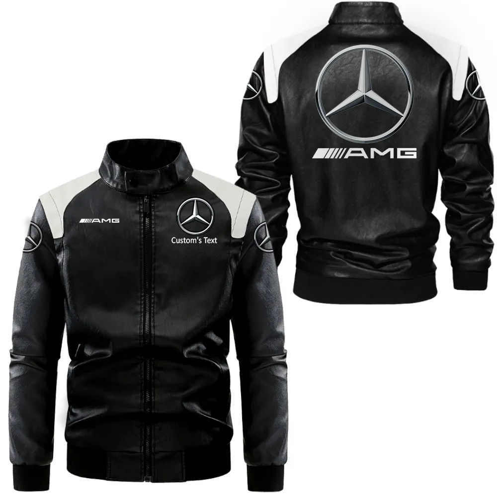 Performance Car Black And White Leather Jacket, Bold Two-Tone Rider Look CAR080