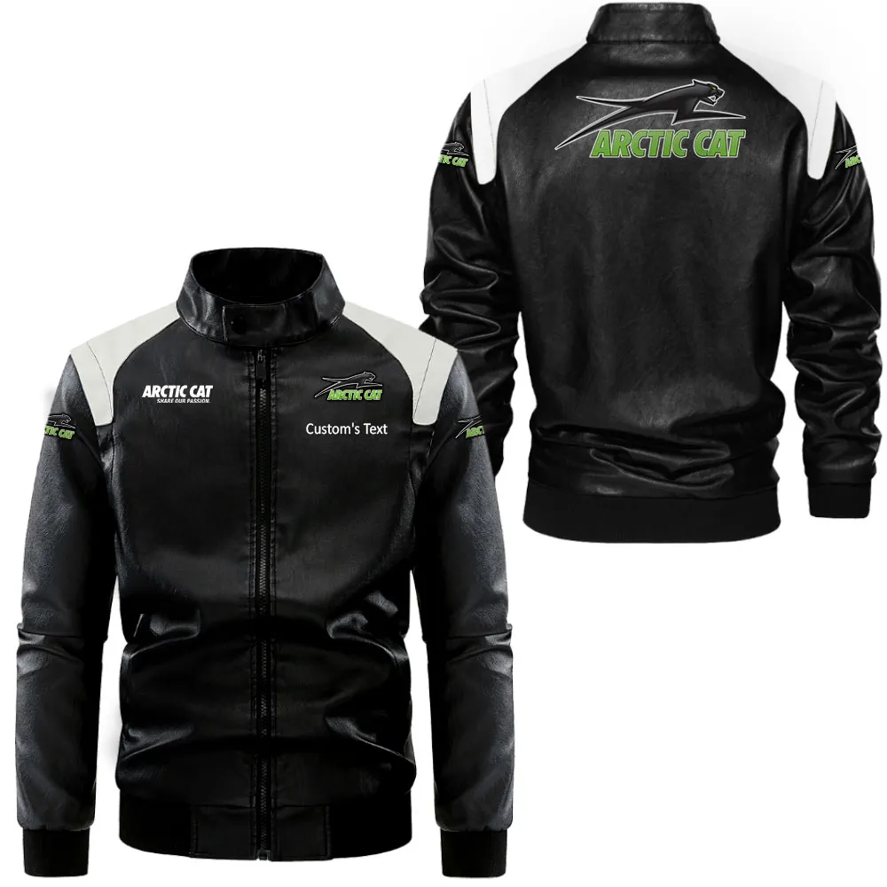 Outdoor Motor Vehicle Black And White Leather Jacket, Auto Enthusiast Leather Jacket CAR080