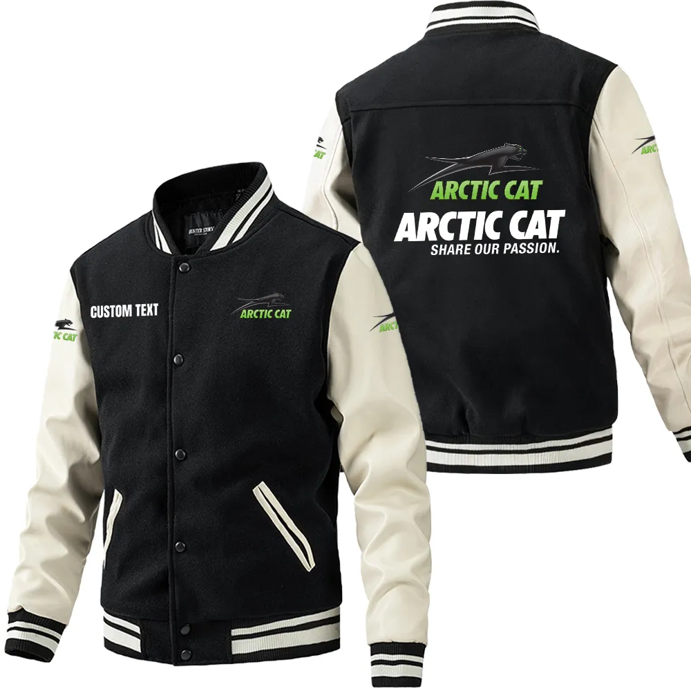 All-Terrain Vehicle Leather Baseball Jacket, Bold Rider Varsity Jacket CAR180 - Black White