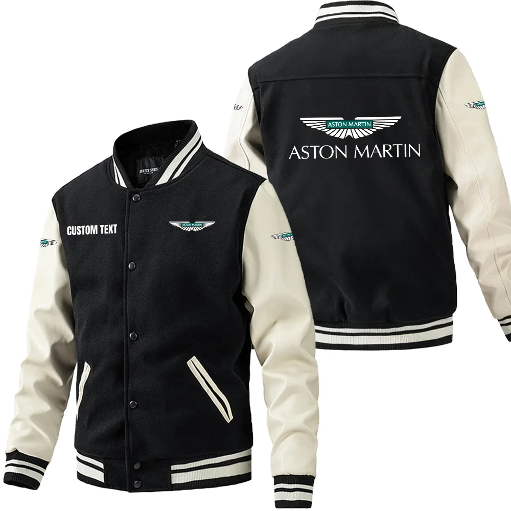 Refined Sport Coupe Leather Baseball Jacket, Classic Varsity Leather Jacket CAR180 - Black White