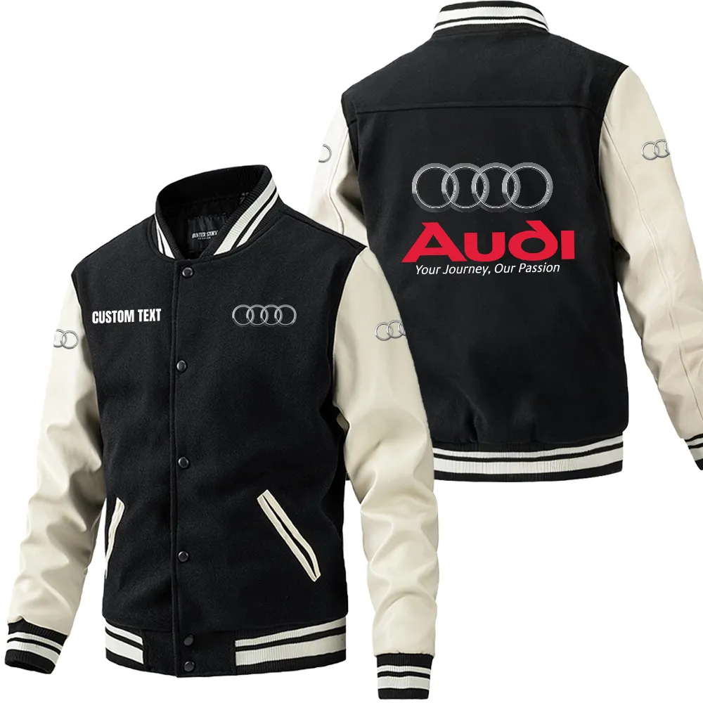Prestige Car Leather Baseball Jacket, Garage Style Leather Jacket CAR180 - Black White