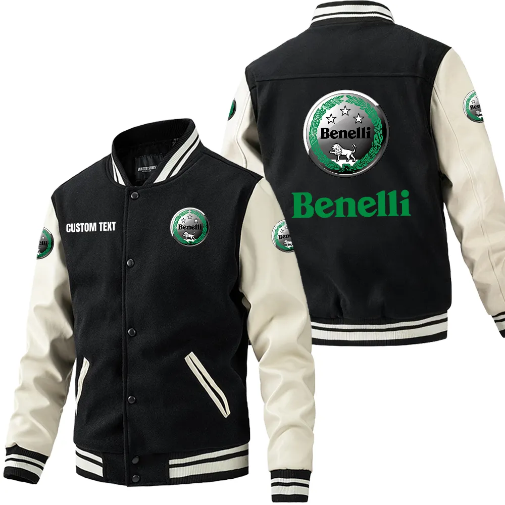 Dual-Sport Bike Leather Baseball Jacket, Bold Rider Leather Jacket CAR180 - Black White
