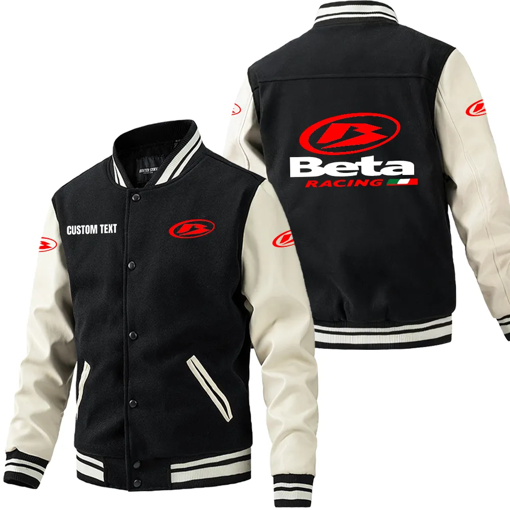 Off-Road Motorcycle Leather Baseball Jacket, Car Culture Varsity Leather CAR180 - Black White