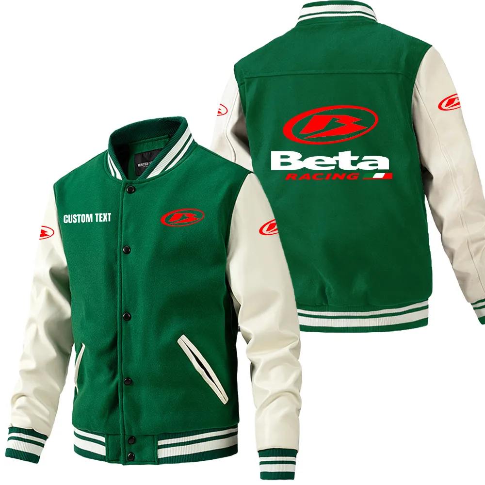 Agile Off-Road Ride Leather Baseball Jacket, Rugged Gearhead Leather Style CAR180 - Green