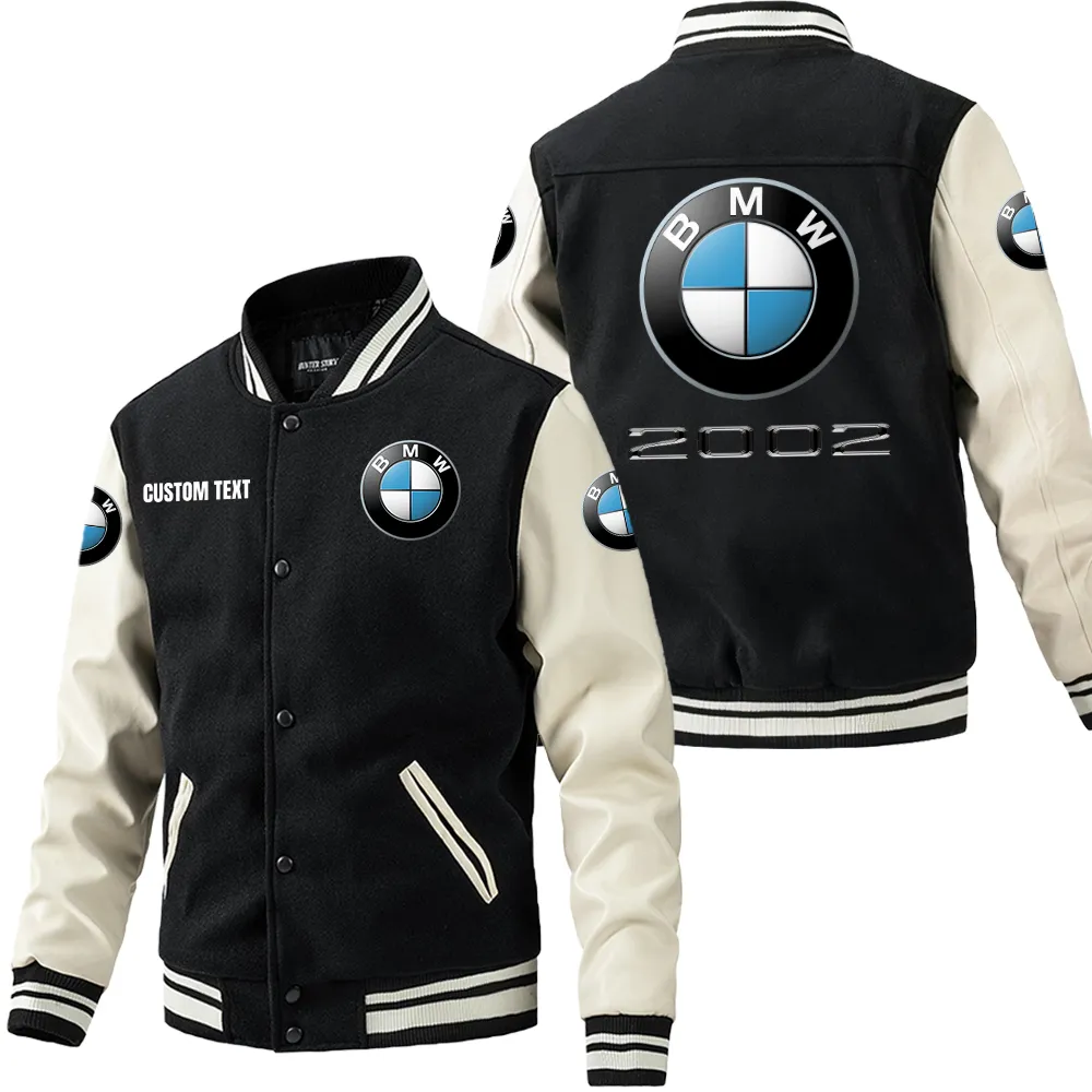 Road Spirit Leather Baseball Jacket, Ride Bold Leather Ready CAR180 - Black White