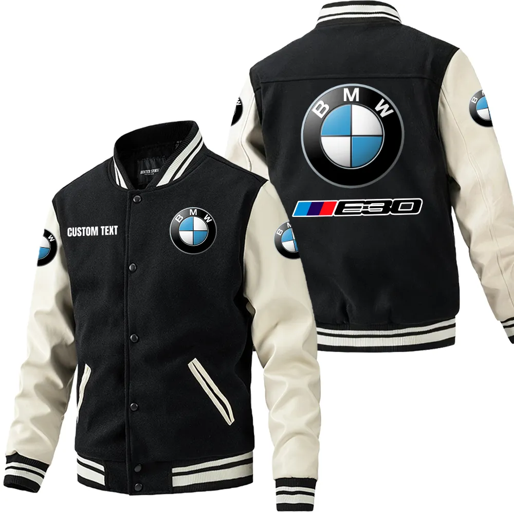 Engine Life Leather Baseball Jacket, Leather Jacket Road Spirit Car180 - Black White