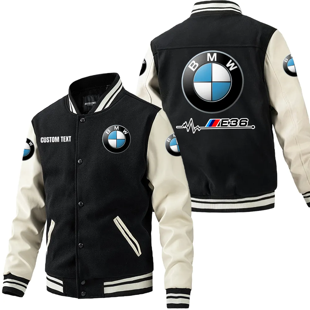 Road Spirit Leather Baseball Jacket, Car Culture Varsity Leather CAR180 - Black White