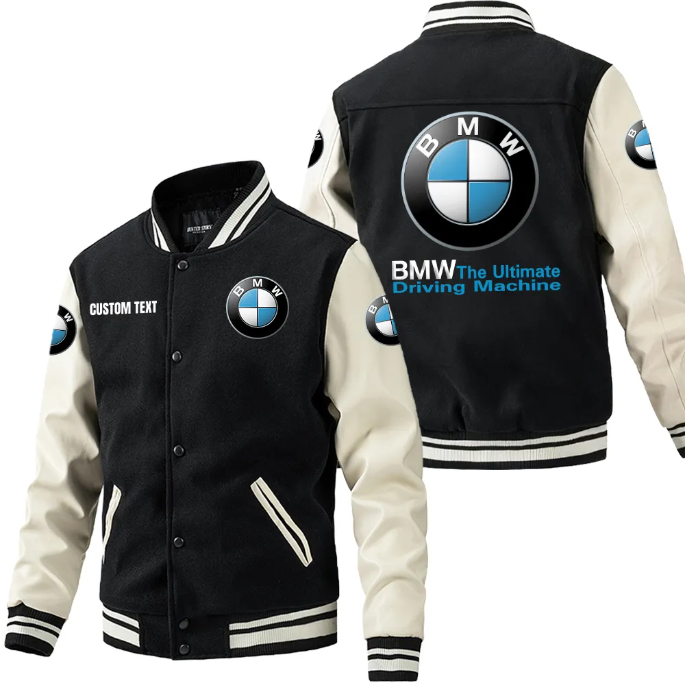 Compact Sedan Leather Baseball Jacket, Garage Life Leather Jacket CAR180 - Black White