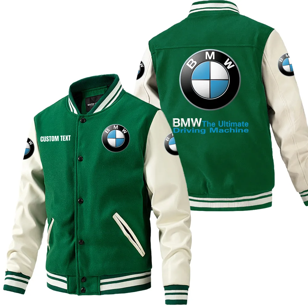 Mid-Size Luxury Car Leather Baseball Jacket, Street-Ready Leather Jacket CAR180 - Green