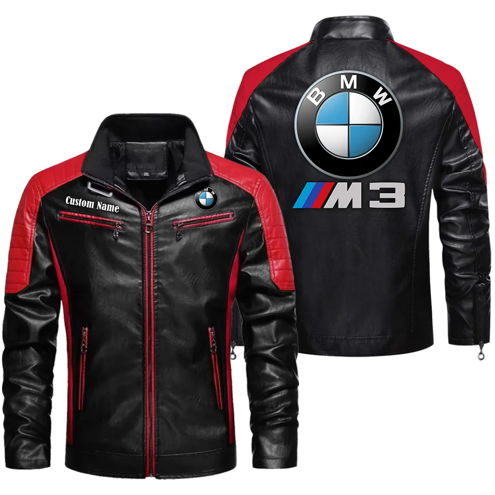 Motorsport Vehicle Men's Pu Leather Jacket, Classic PU Leather Jacket CAR040 - Red