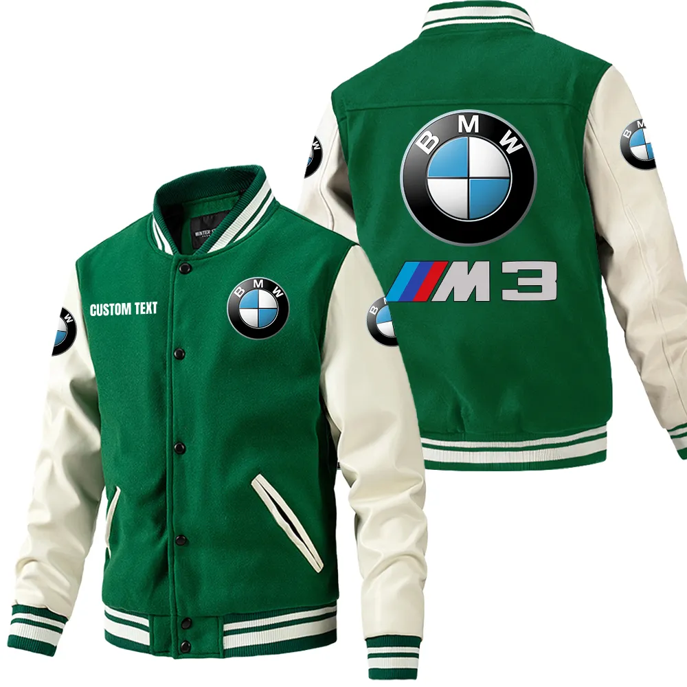 Touring Motorbike Leather Baseball Jacket, Bold Rider Varsity Jacket CAR180 - Green