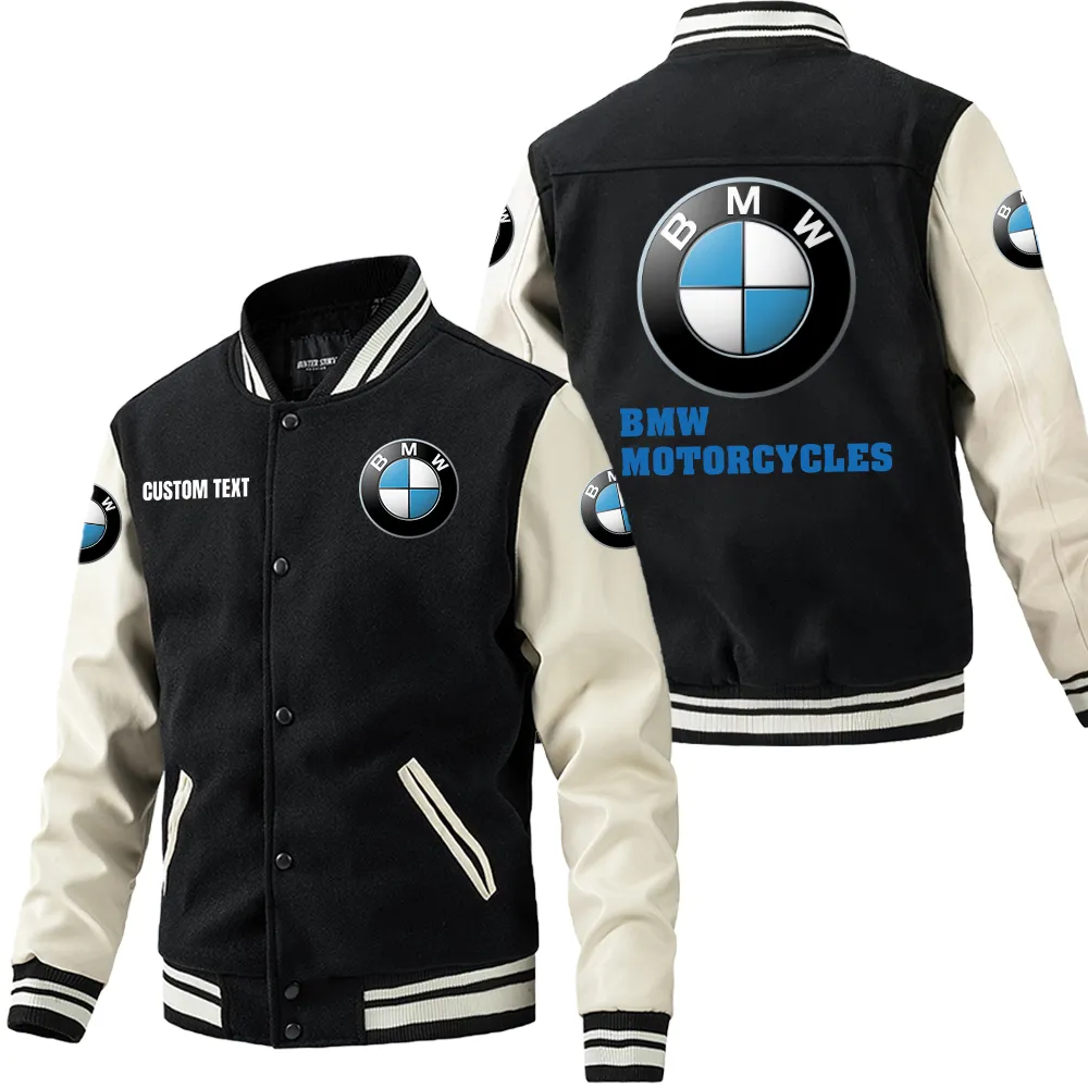 Enduro Motorbike Leather Baseball Jacket, Performance Varsity Leather Look CAR180 - Black White