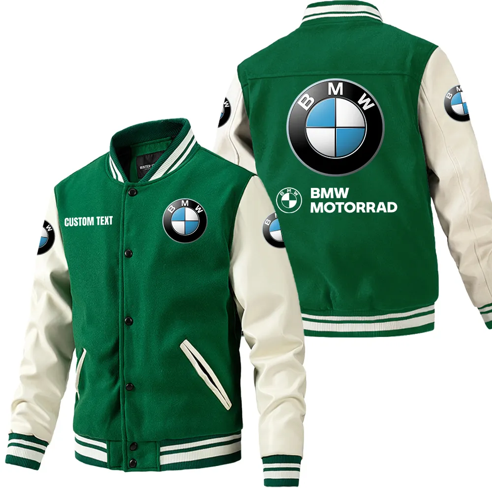 Track Car Leather Baseball Jacket, Driven Look Leather Edge CAR180 - Green