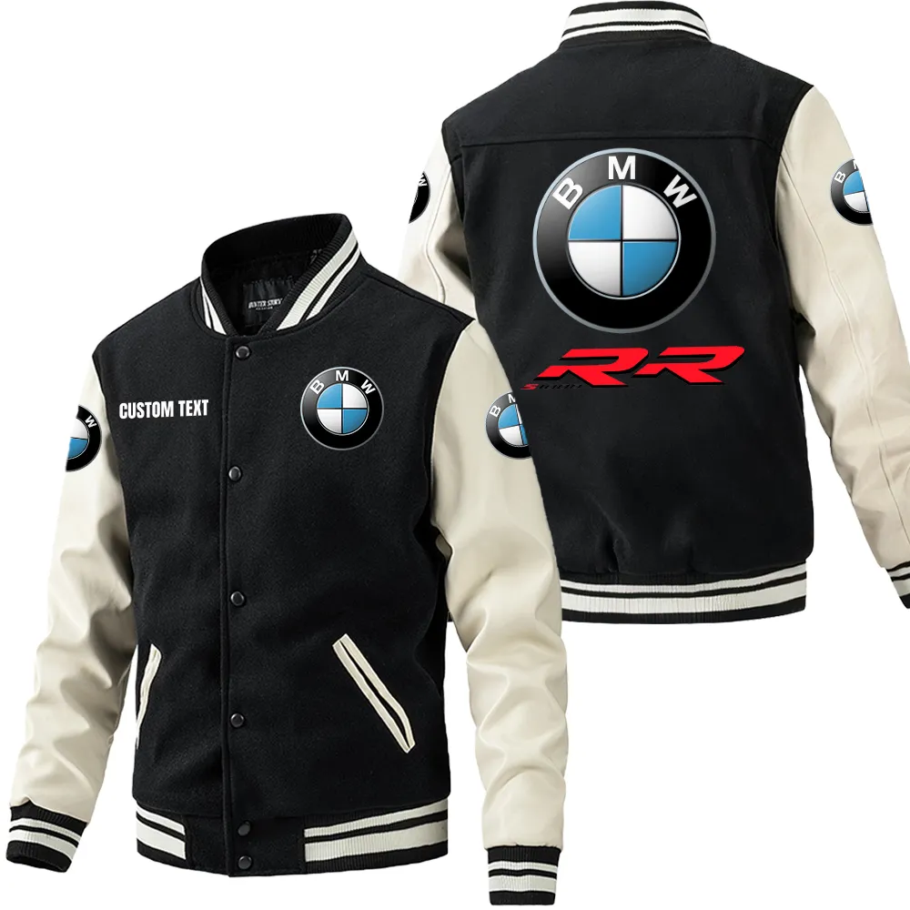Engine Life Leather Baseball Jacket, Classic Varsity Leather Jacket CAR180 - Black White