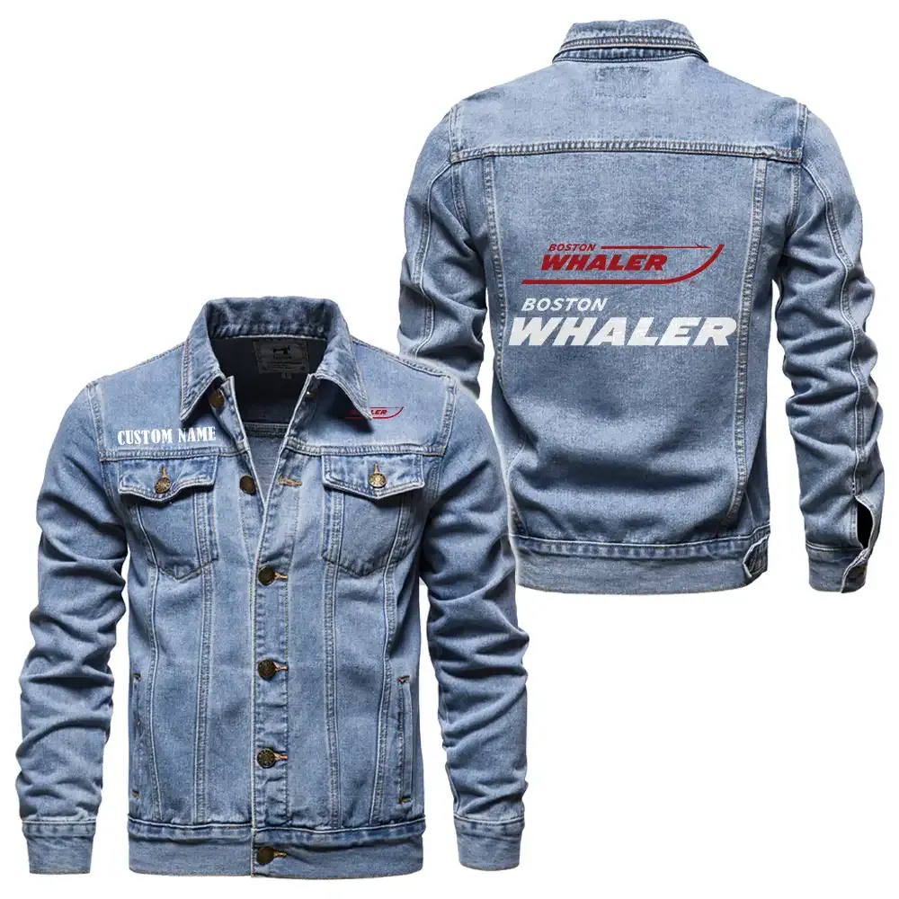 Saltwater Fishing Boat Denim Jacket, Motorcycle Pride Denim Style CAR190 - Light Blue