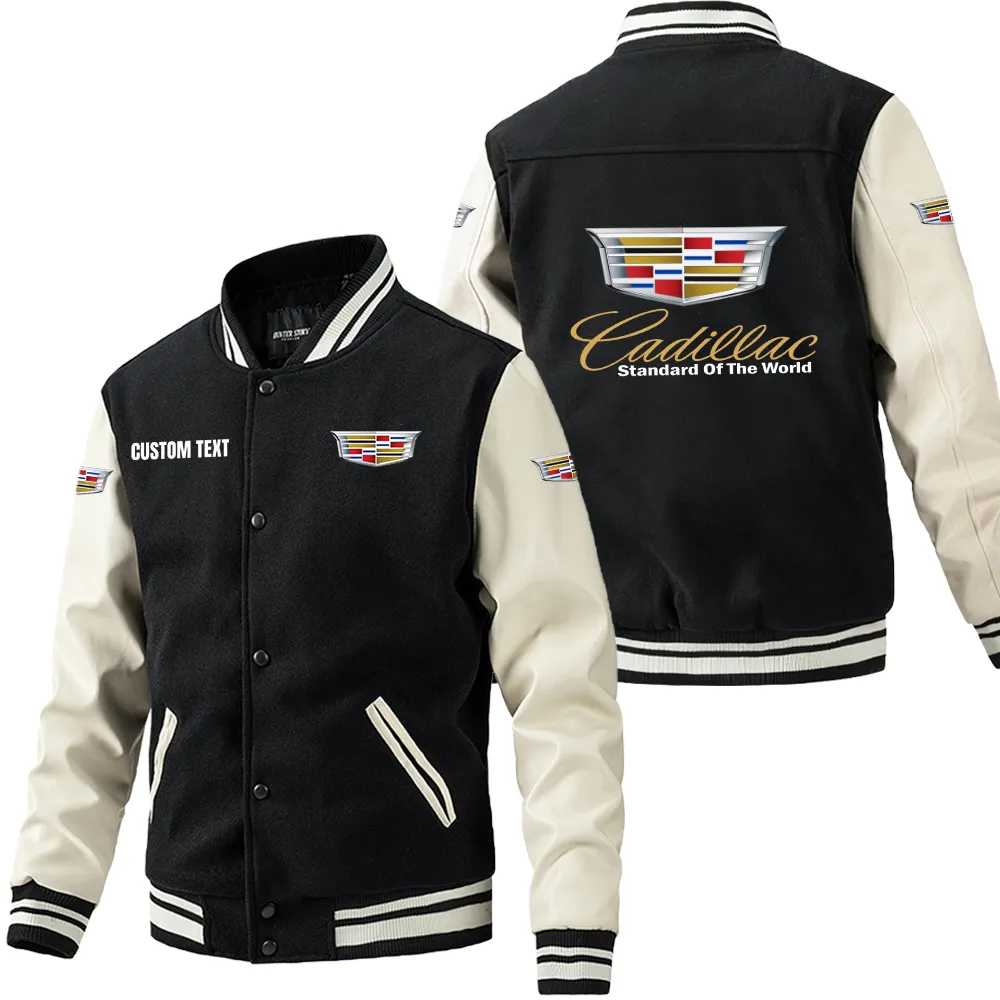 Performance Executive Car Leather Baseball Jacket, Rugged Varsity Leather Style CAR180 - Black White