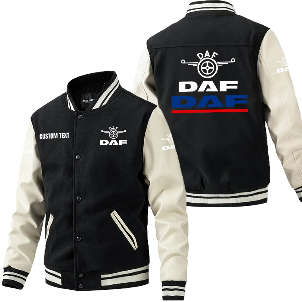Commercial Lorry Leather Baseball Jacket, Road Life Leather Jacket CAR180 - Black White
