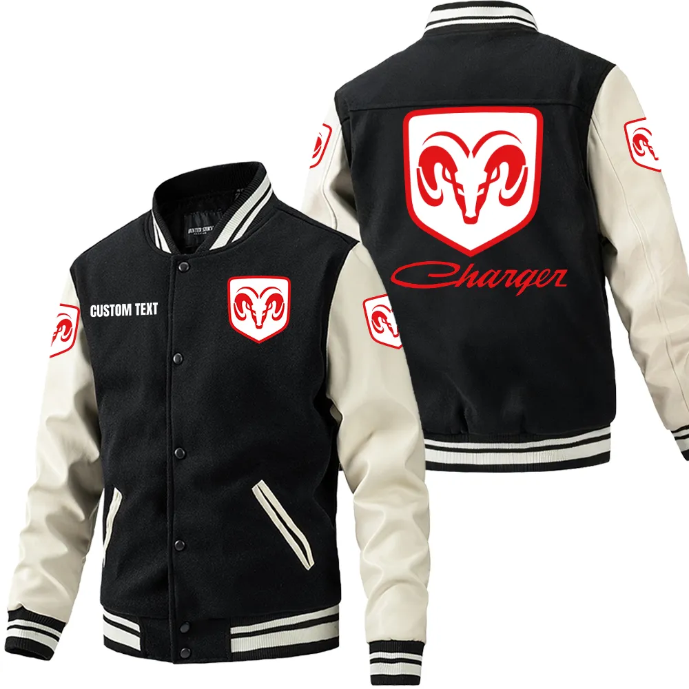 High-Speed Sedan Leather Baseball Jacket, Streetwear Leather for Riders CAR180 - Black White