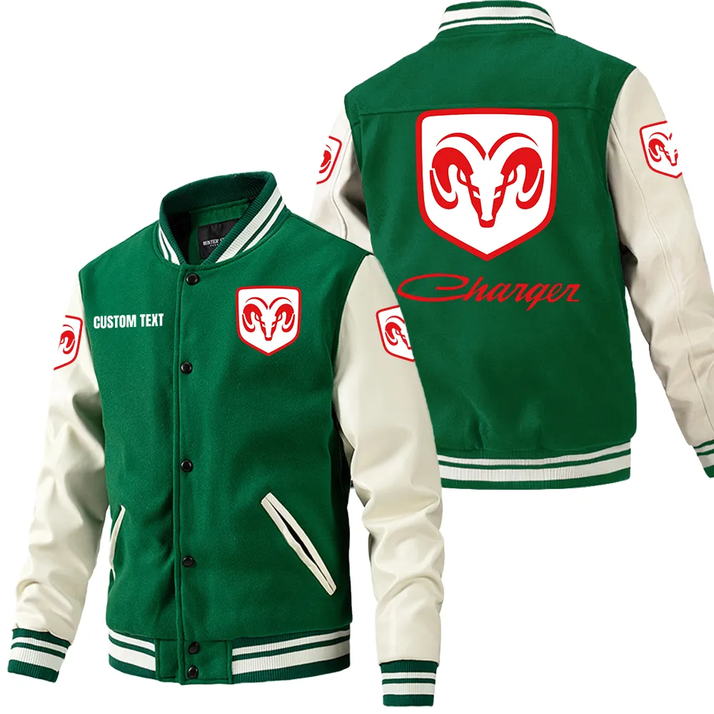 Power Sedan Leather Baseball Jacket, Driven Look Leather Edge Car180 - Green
