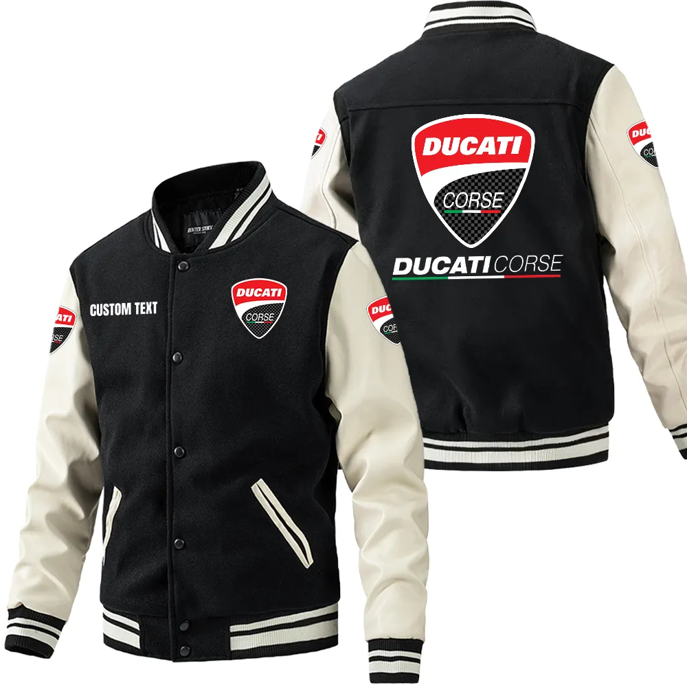High-Speed Roadster Leather Baseball Jacket, Varsity Spirit Rider Style CAR180 - Black White