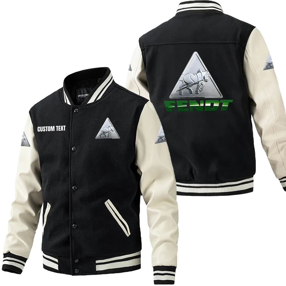 Advanced Farming Tractor Leather Baseball Jacket, Leather Strength Rider Spirit Car180 - Black White