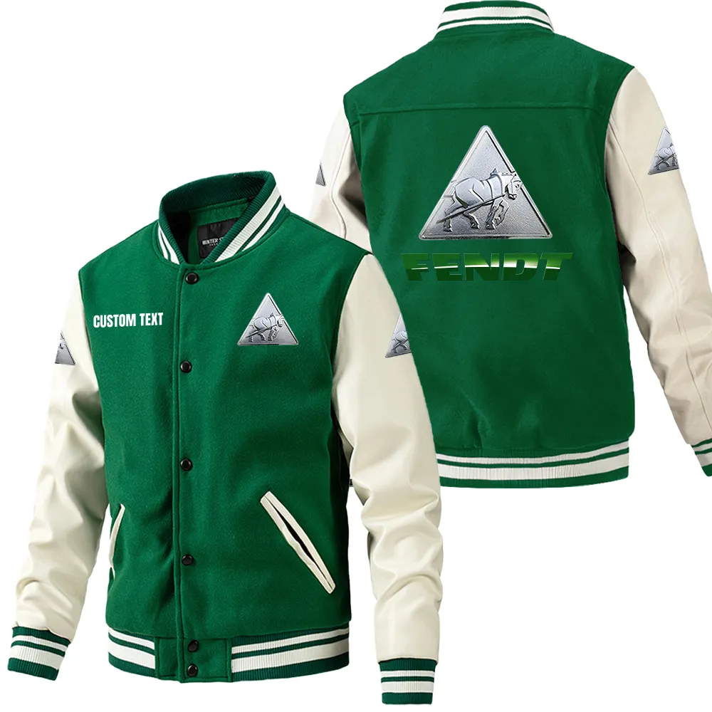 Heavy-Duty Field Tractor Leather Baseball Jacket, Rugged Varsity Leather Style CAR180 - Green