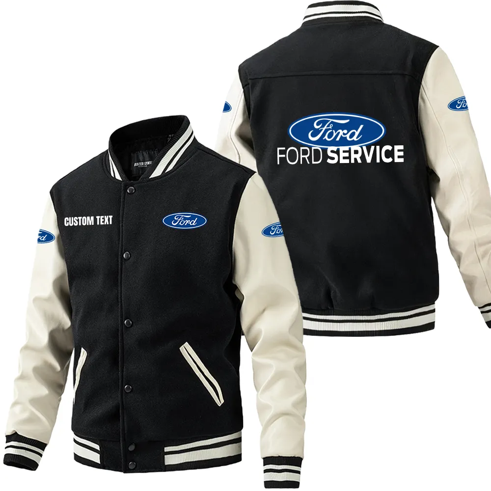 Muscle Car Leather Baseball Jacket, Bold Rider Leather Jacket CAR180 - Black White