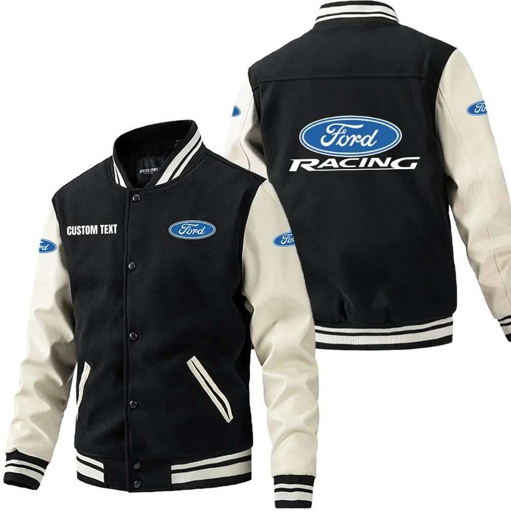 Racing Life Leather Baseball Jacket, Gearhead Pride in Leather CAR180 - Black White