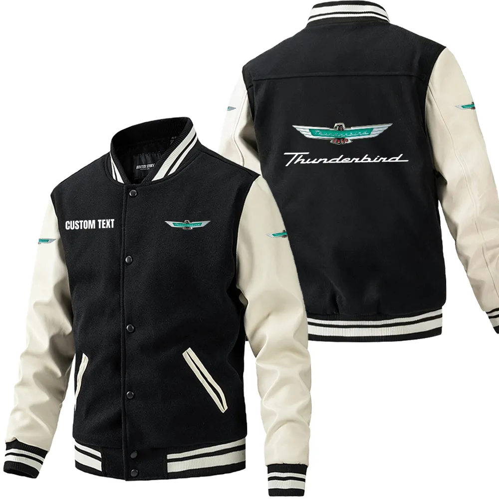 Old-School Touring Car Leather Baseball Jacket, Garage Style Leather Jacket CAR180 - Black White