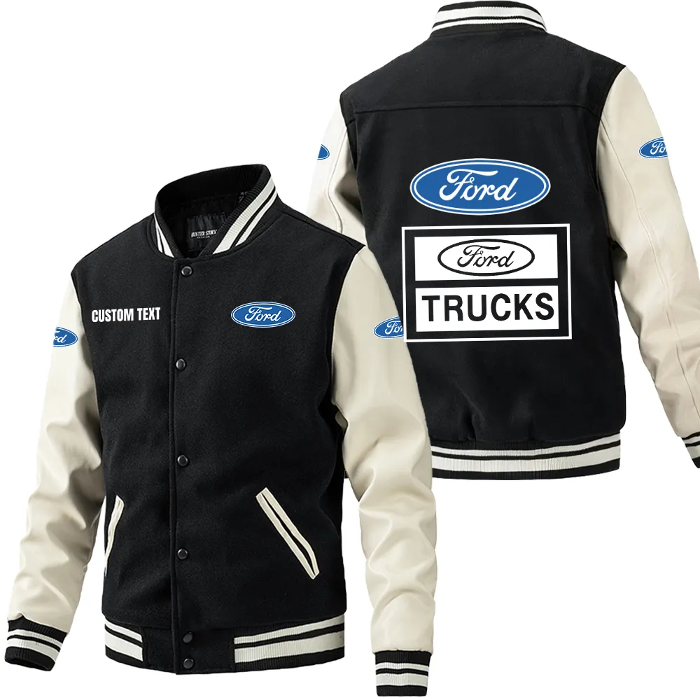 Rugged Motion Leather Baseball Jacket, Performance Varsity Leather Look CAR180 - Black White
