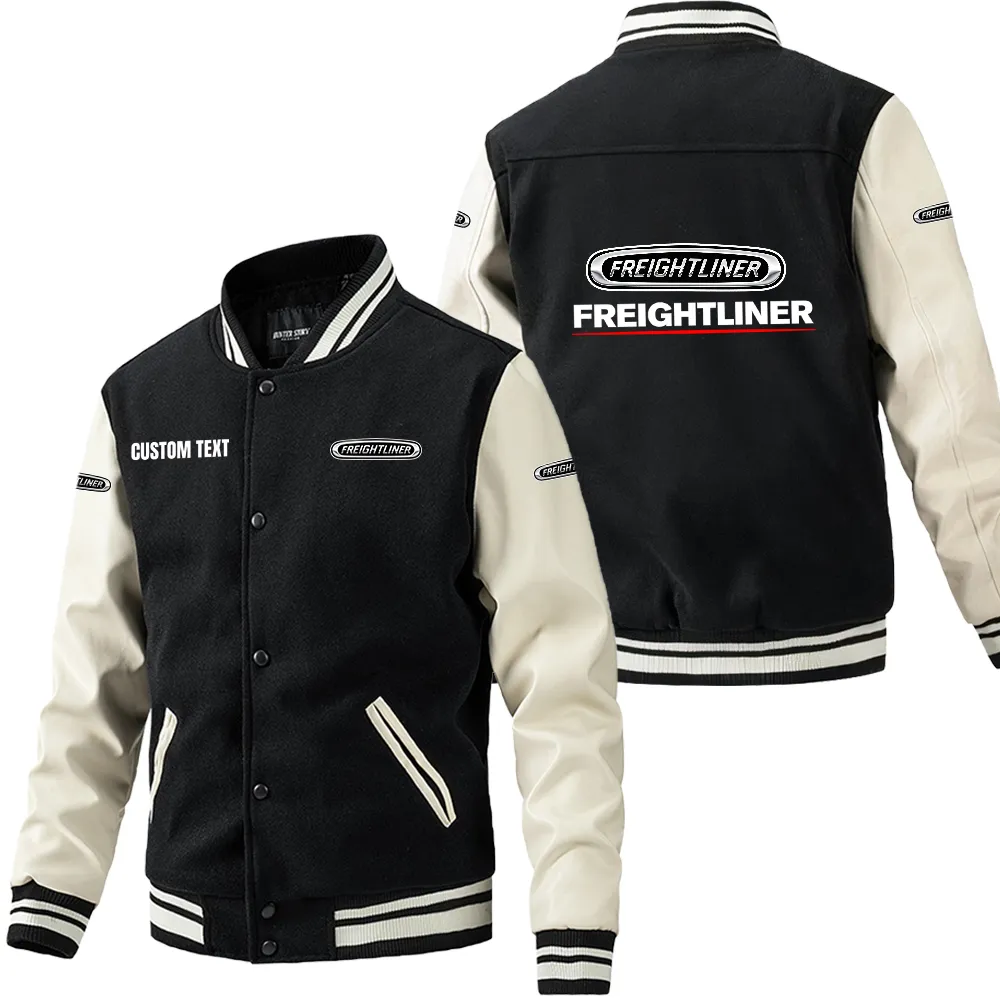 Commercial Hauler Leather Baseball Jacket, Varsity Spirit Rider Style CAR180 - Black White