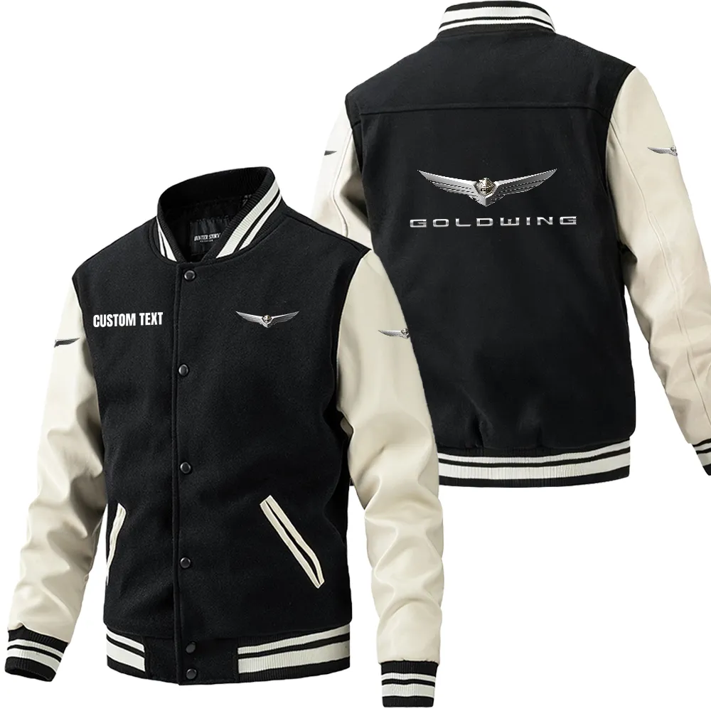 Highway Motorcycle Leather Baseball Jacket, Motorcycle Pride Leather Style CAR180 - Black White