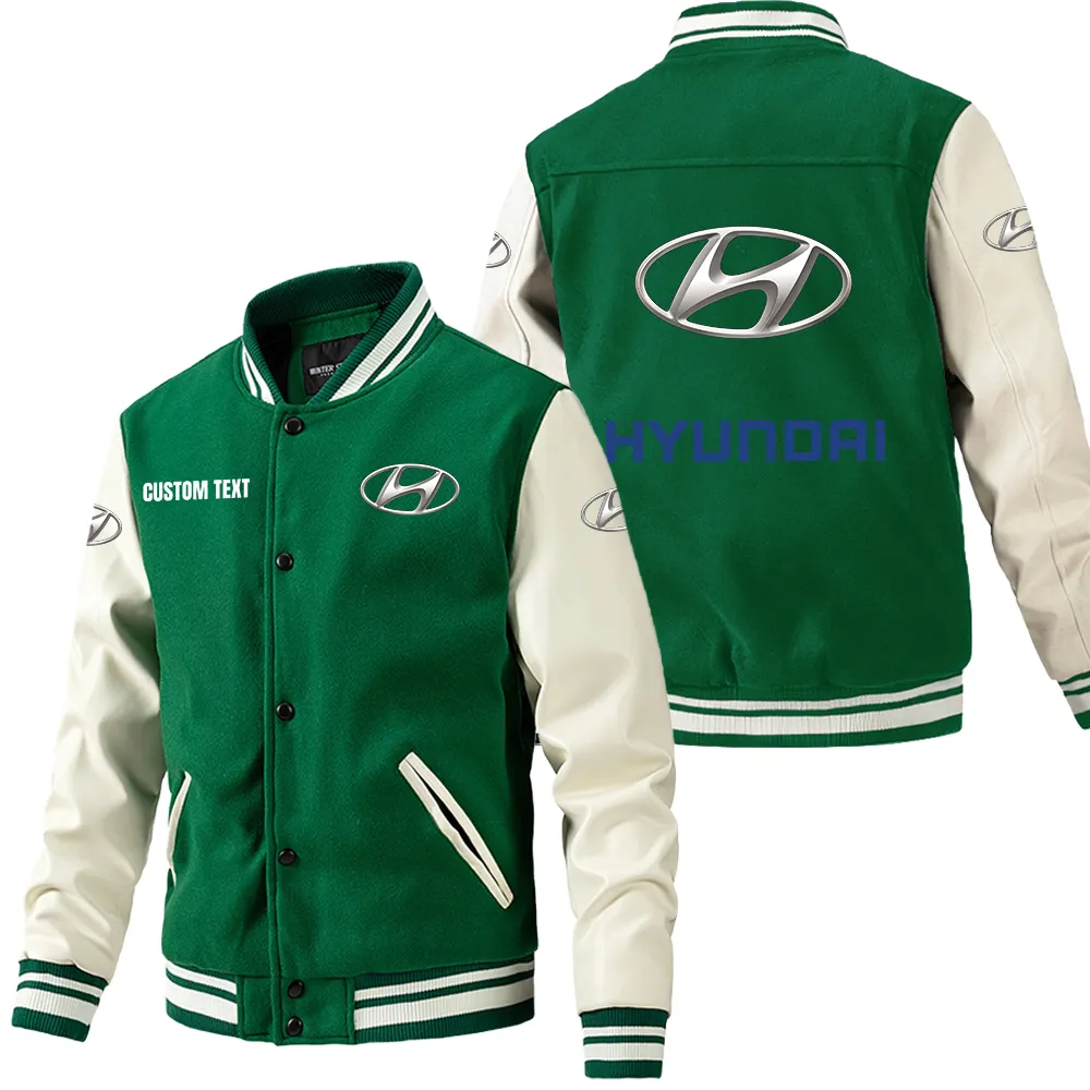 Electric Car Leather Baseball Jacket, Rugged Varsity Leather Style CAR180 - Green