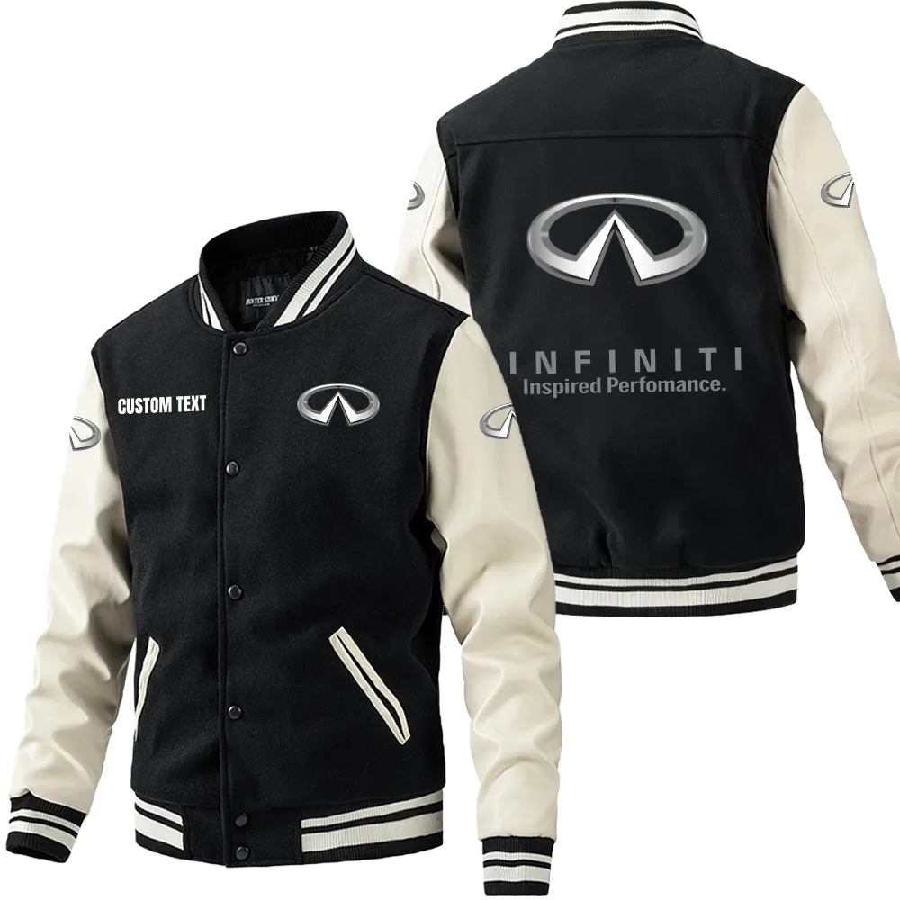 Premium Road Vehicle Leather Baseball Jacket, Rugged Varsity Leather Style CAR180 - Black White