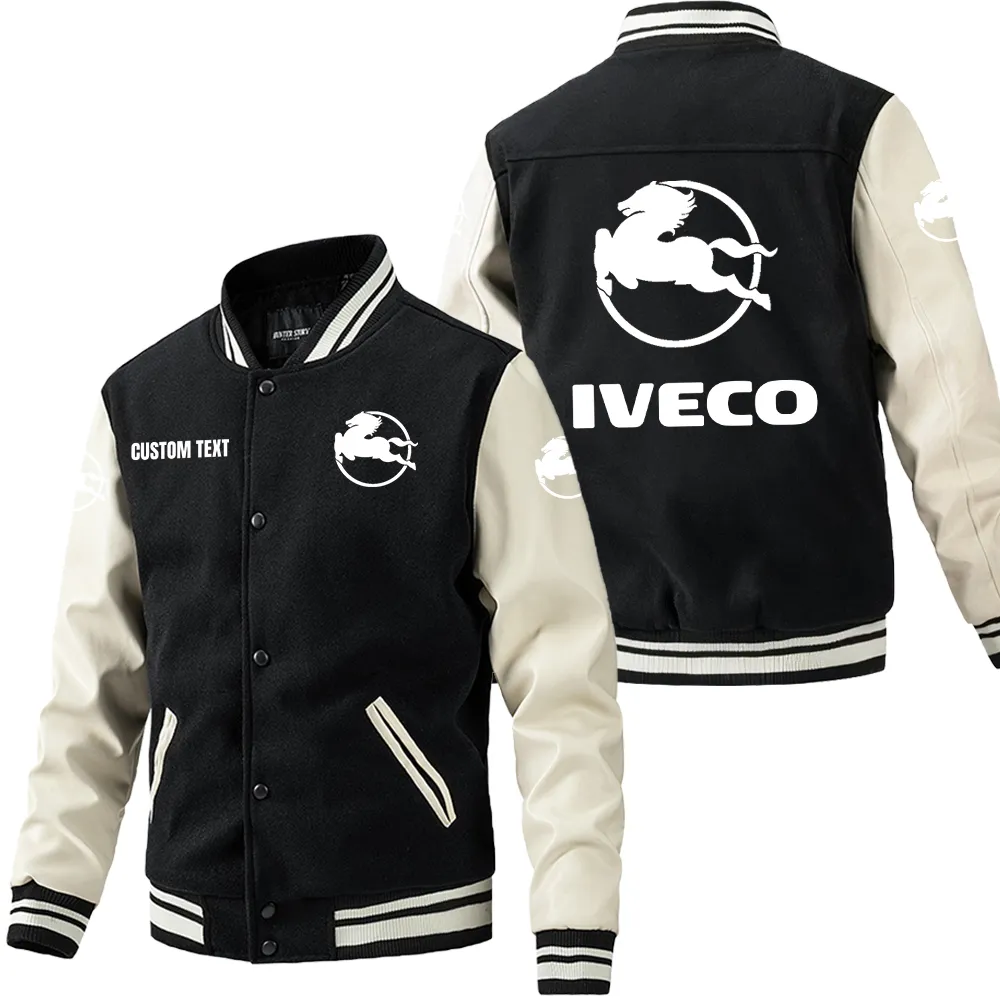 TransportForce Trucks Leather Baseball Jacket, Bold Rider Varsity Jacket CAR180 - Black White