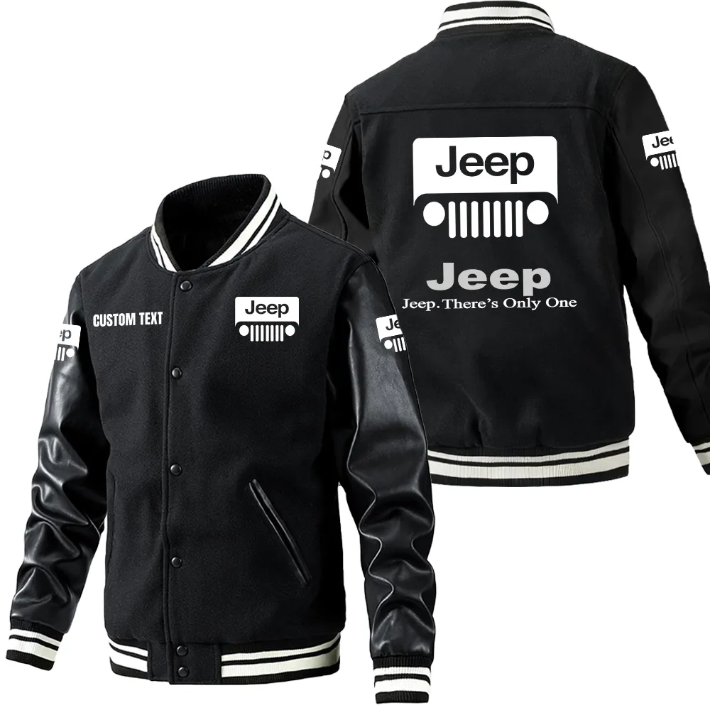 Off-Road SUV Brand Leather Baseball Jacket, Bold Rider Varsity Jacket CAR180 - Black