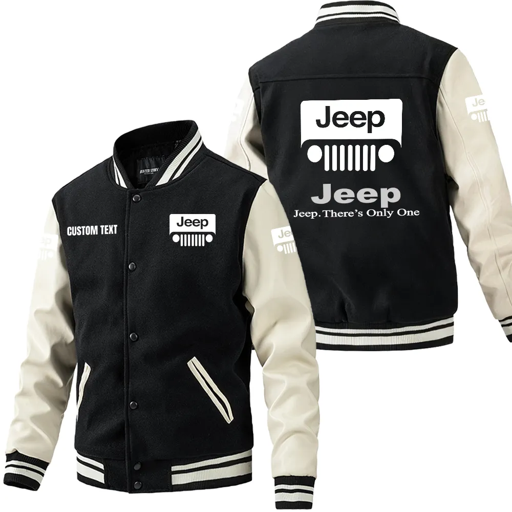 Rugged Terrain Auto Brand Leather Baseball Jacket, Bold Rider Leather Jacket CAR180 - Black White