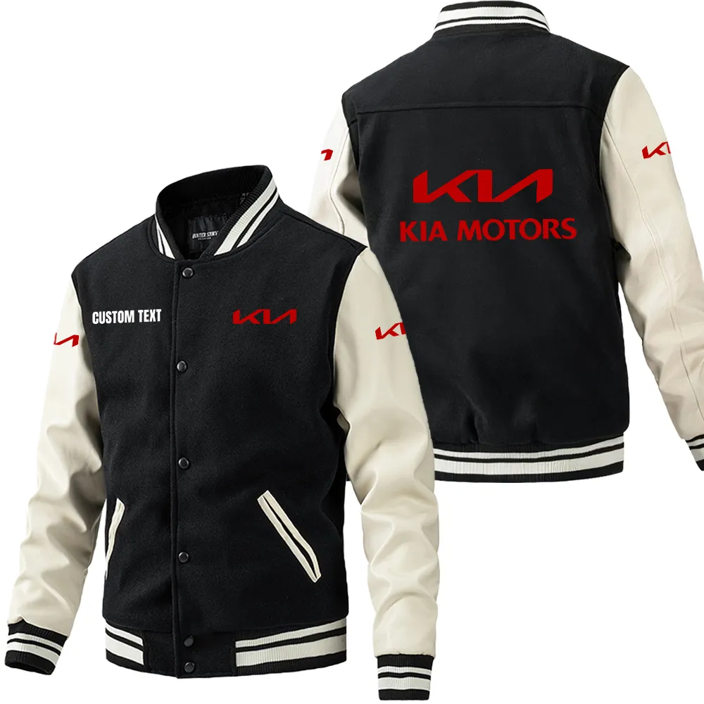 Car Leather Baseball Jacket, Road Life Leather Jacket CAR180 - Black White