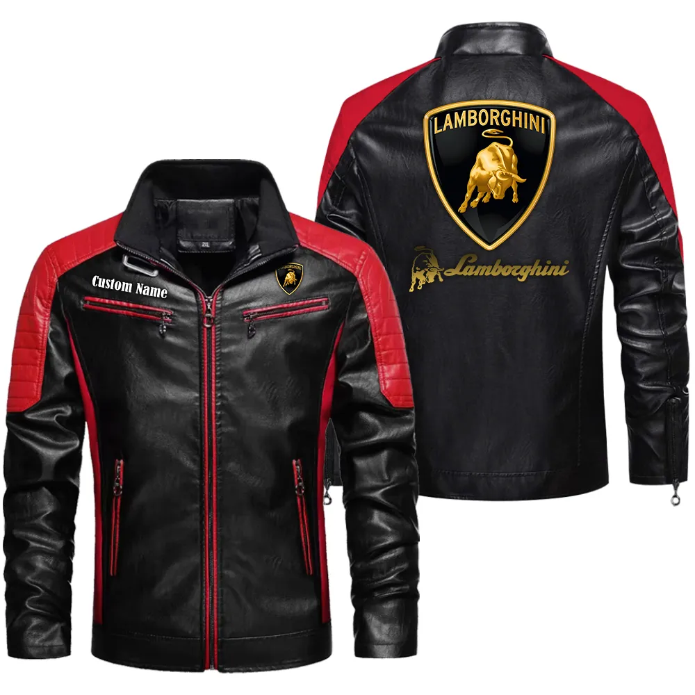 Exotic Sports Car Men's Pu Leather Jacket, Streetwear Edge PU Jacket CAR040 - Red