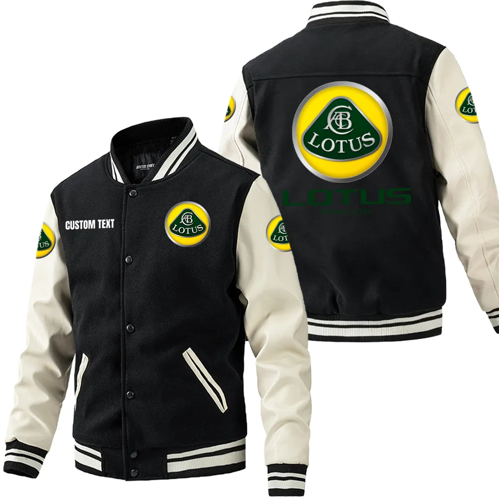 Racing-Inspired Car Leather Baseball Jacket, Everyday Comfort Leather Strength CAR180 - Black White