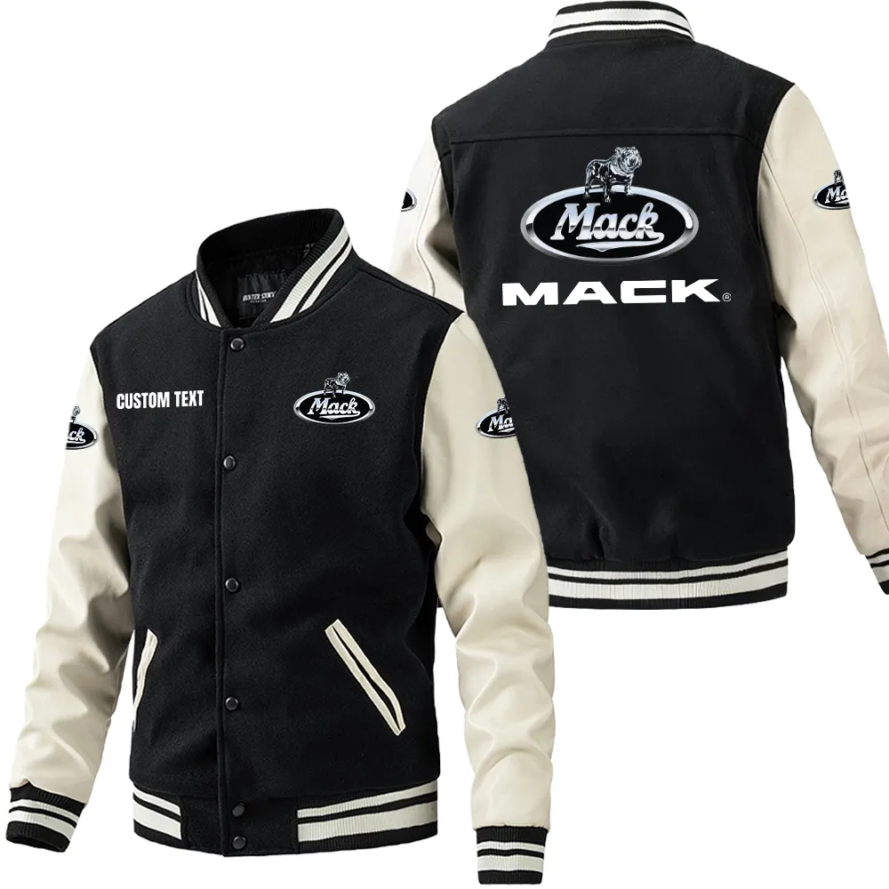 Tractor-Trailer Leather Baseball Jacket, Bold Rider Leather Jacket CAR180 - Black White