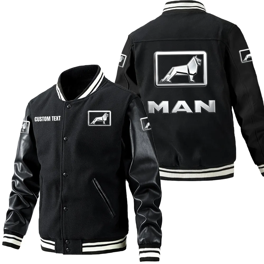 Industrial Hauling Auto Leather Baseball Jacket, Car Lover's Leather Jacket Car180 - Black