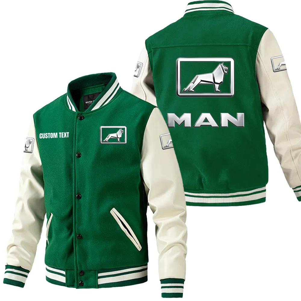 Heavy-Duty Truck Leather Baseball Jacket, Garage Style Leather Jacket CAR180 - Green